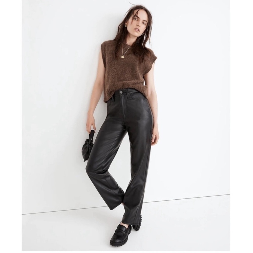 Madewell Faux Leather Black High Waist The Perfect Vintage Straight Jean Size 28